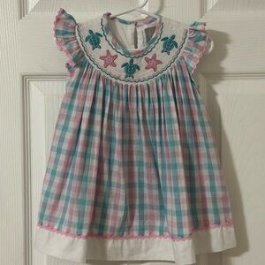 Pink and Aqua Smocked Turtle Dress